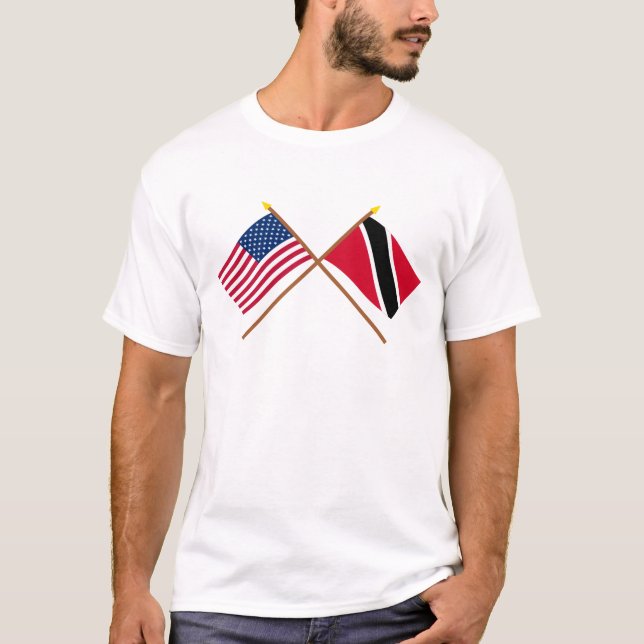 US und Trinidad u. Tobago gekreuzte Flaggen T-Shirt (Vorderseite)