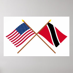 US- und Trinidad und Tobago - Grenzflaggen Poster