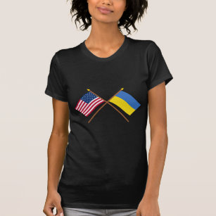 US und Ukraine gekreuzte Flaggen T-Shirt