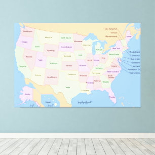US USA United Staaten Map 60x40 inch Leinwanddruck