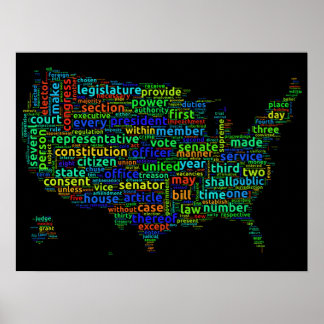 US-Verfassung Word Cloud-Karte mit schwarzem Hinte Poster