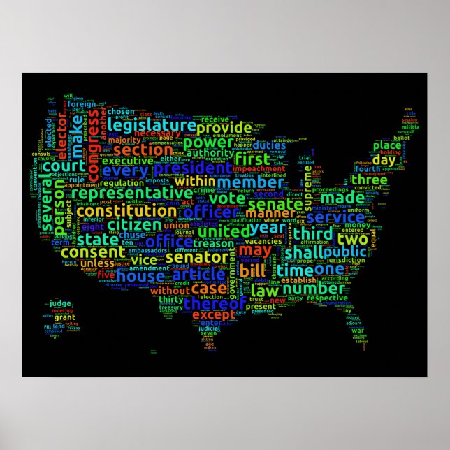 US-Verfassung Word Cloud-Karte mit schwarzem Hinte Poster (Vorne)