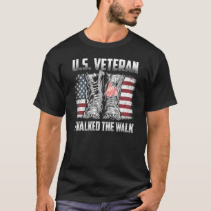 Us Veteran I Walked The Walk Fighting Boots Dogtag T-Shirt