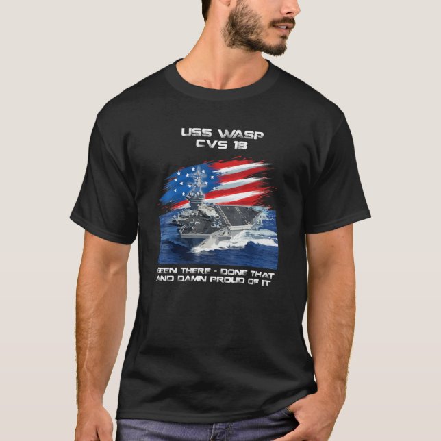US Wasp CVS-18 Aircraft Carrier Veteran USA Flag T-Shirt (Vorderseite)