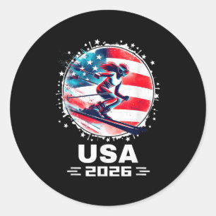 US Women United Staaten American Flag Ski Ski Ski Runder Aufkleber