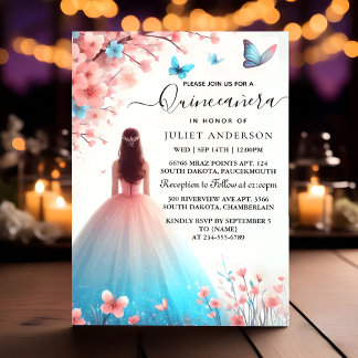 Us Wood Tree Pink Girly Cherry Blossom Quinceanera Einladung