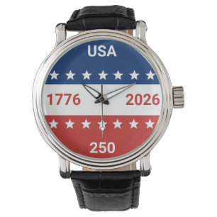 USA 1776 2026 250. Jubiläum Rot Weiß Blau Armbanduhr