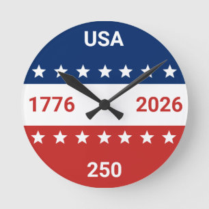 USA 1776 2026 250. Jubiläum Rot Weiß Blau Runde Wanduhr