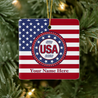 USA 1776 - 2026 Mit USA-Flagge Keramik-Ornament Keramikornament