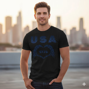 USA 1776 Skelett-Herz-Hände Patriotisches T-Shirt