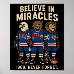 USA 1980 Eishockey Retro-Tiere Poster
