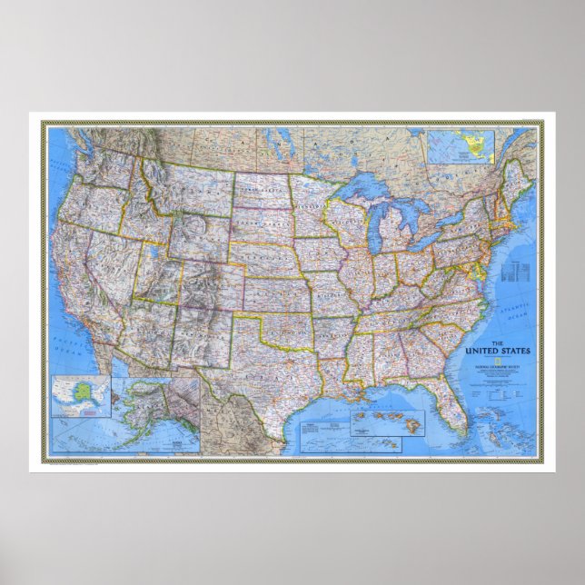 " USA: 1993/heute - Detaillierte MAP ... Poster (Vorne)