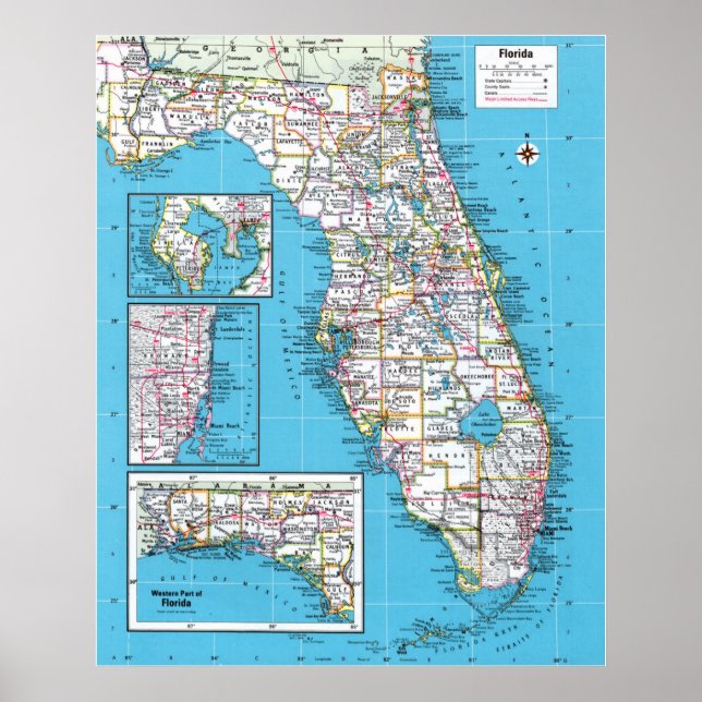 " USA: 2015/heute Florida - Detaillierte Landkarte Poster (Vorne)