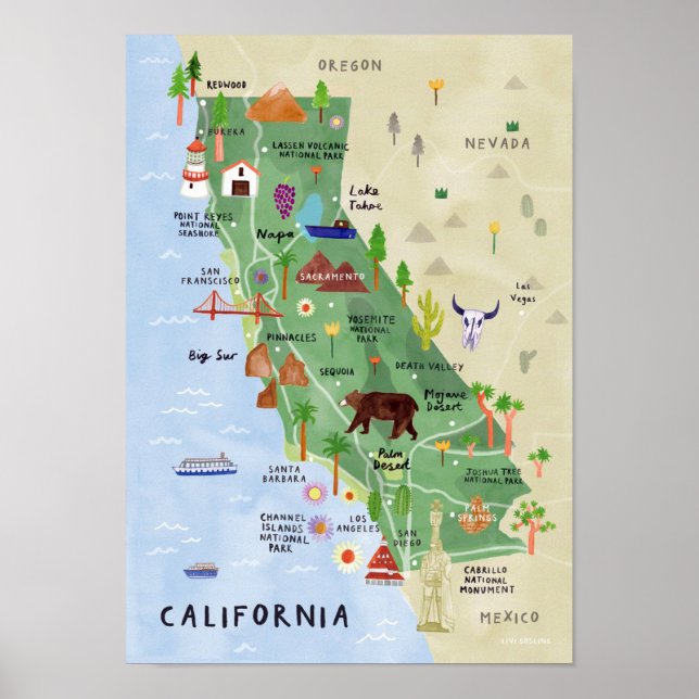 " USA: 2021/heute Kalifornien - Nationalpark Karte Poster (Vorne)