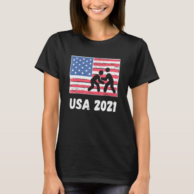 USA 2021 Wrestling Retro American Tokyo 2021 Somme T-Shirt (Vorderseite)