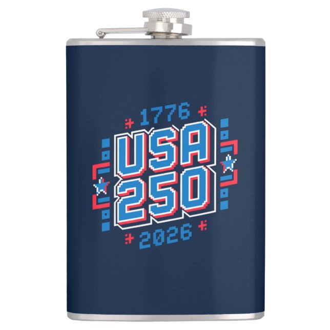 USA 250 - 1776 bis 2026 Pixel Art Flachmann (Vorderseite)