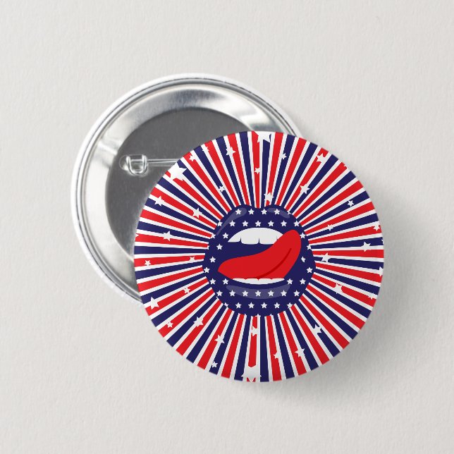 USA 250 4. Juli Patriotische Lippen Runde Ansteckn Button (Vorne & Hinten)