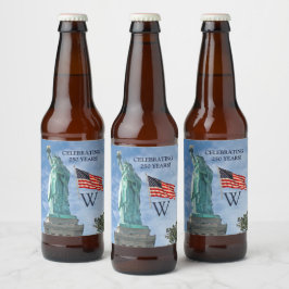 USA 250 American Flag Statue of Liberty Monogram  Bierflaschenetikett