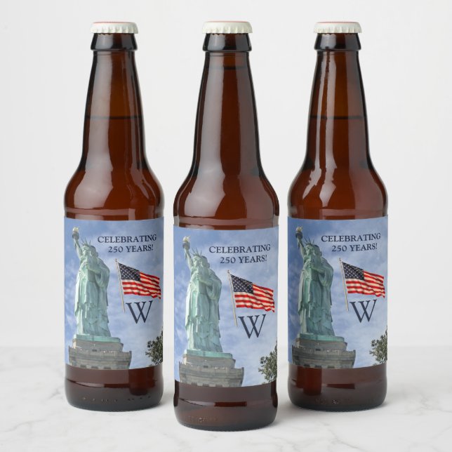 USA 250 American Flag Statue of Liberty Monogram  Bierflaschenetikett (Flaschen)
