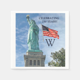 USA 250 American Flag Statue of Liberty Monogram  Serviette