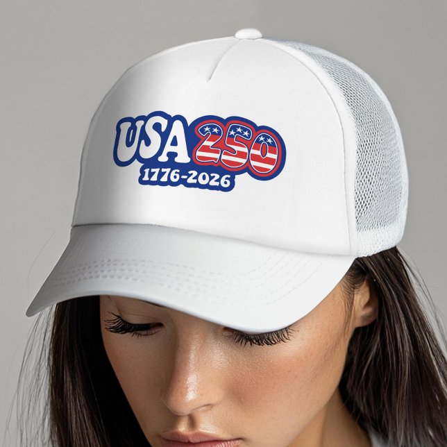 USA 250 - America's 250th Birthday Red White Blue Truckerkappe (USA 250 Trucker Hat - Celebrate America)