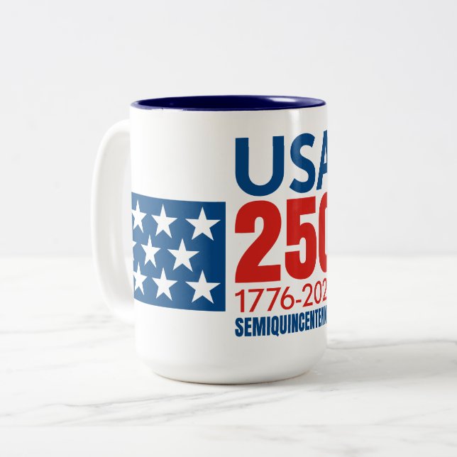 USA 250 - America's 250th Birthday - Stars Stripes Zweifarbige Tasse (Vorderseite Links)