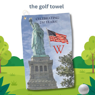 USA 250 Amerikanische Flagge Freiheitsstatue Monog Golfhandtuch