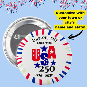 USA 250 Custom Stadt Staat Patriotisch Rot Weiß Bl Button