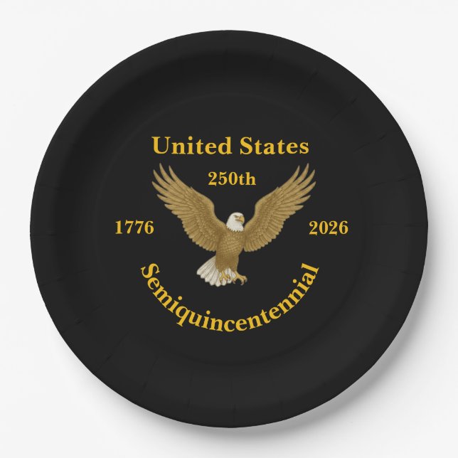 USA 250 Elegant Black Paper Plates Pappteller (Vorderseite)