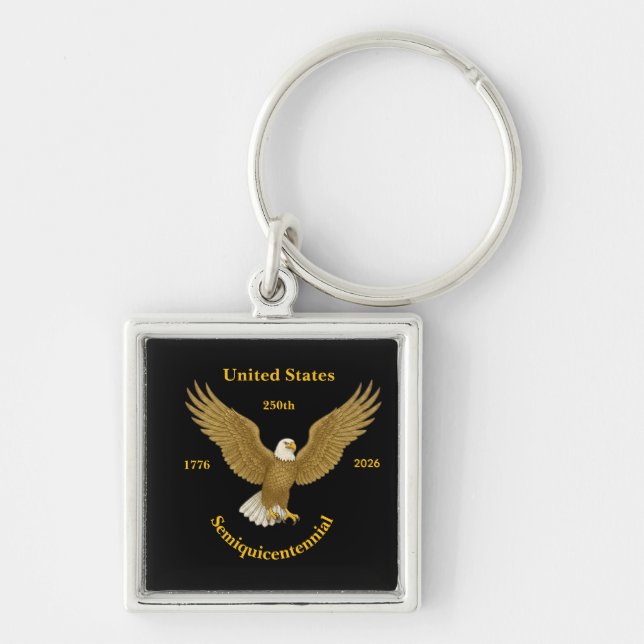 USA 250 Elegant Black With Aluminum Frame Keychain Schlüsselanhänger (Vorne)