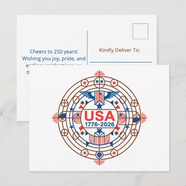 USA 250 FEIERTAGSPOSTKARTE (Vorne/Hinten)
