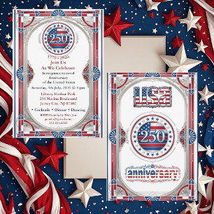 USA 250 Freiheit Silber-Jubiläum Rot Weiß Blau Einladung