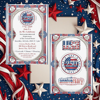 USA 250 Freiheit Silber-Jubiläum Rot Weiß Blau Einladung