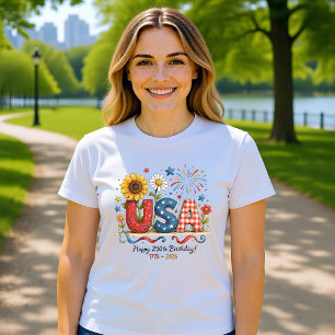 USA 250. Geburtstag Florale Patriotische Grafik T-Shirt