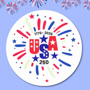 USA 250. Geburtstag Patriotisch Rot Weiß Blau Runder Aufkleber