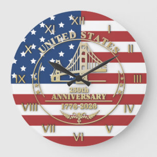 USA 250-Jahr-Jubiläum Patriotic Flag Golden Gate Große Wanduhr