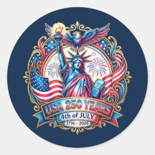 USA 250 Jahre 4. Juli 1776-2026 Runder Aufkleber