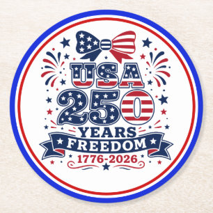 USA 250 Jahre Freiheit 1776 - 2026 Runder Pappuntersetzer
