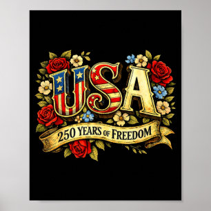 Usa 250 Jahre Freiheit Blumenrose patriotisch Poster