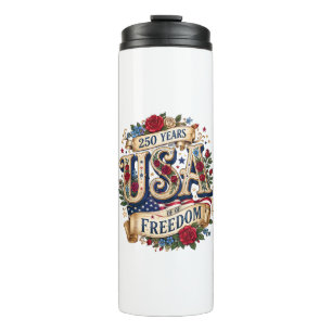 USA 250 Jahre Freiheit Floral Americana Thermosbecher