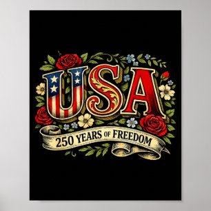 USA 250 Jahre Freiheitsblumenillustration Poster