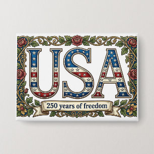 USA 250 Jahre Jubiläum Silber Blumen Souvenir Button