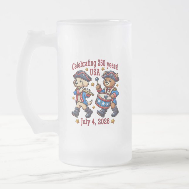 USA 250 Jahre Jubiläum Souvenir - Patriotic Mattglas Bierglas (Links)