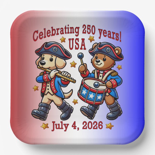 USA 250 Jahre Jubiläum Souvenir - Patriotic Pappteller (Vorderseite)
