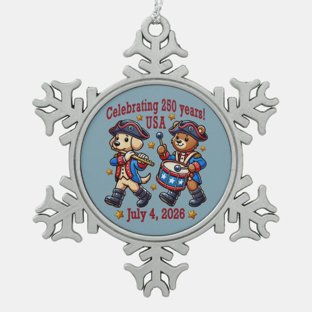 USA 250 Jahre Jubiläum Souvenir - Patriotic Schneeflocken Zinn-Ornament (Vorderseite)