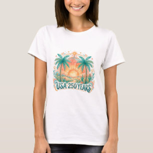 USA 250 Jahre Palmen Patriotisch Wüsten-Sonnenaufg T-Shirt