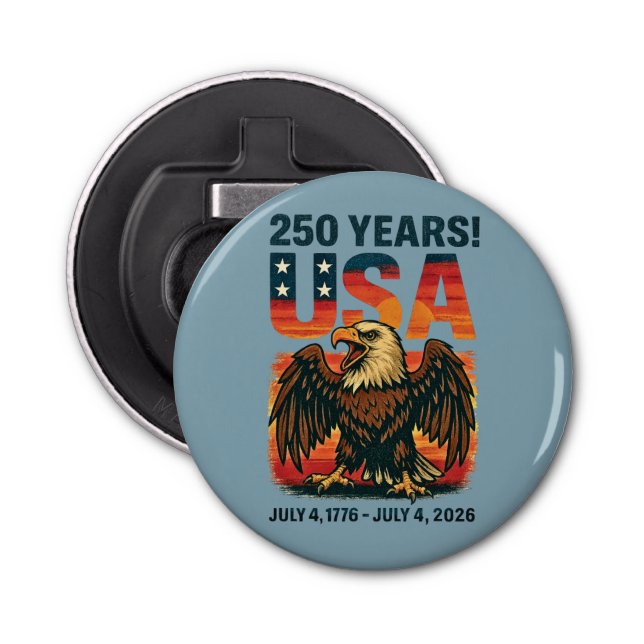 USA 250 Jahre - Patriotic Bald Eagle 4. Juli 2026 Flaschenöffner (Vorderseite)