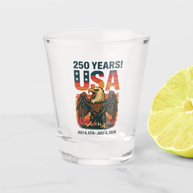 USA 250 Jahre - Patriotic Bald Eagle 4. Juli 2026 Schnapsglas (Vorderseite)