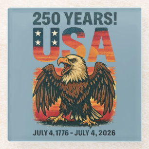 USA 250 Jahre – Patriotischer Weißkopfseeadler 4.  Glasuntersetzer