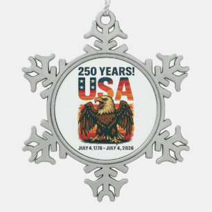 USA 250 Jahre – Patriotischer Weißkopfseeadler 4. Schneeflocken Zinn-Ornament